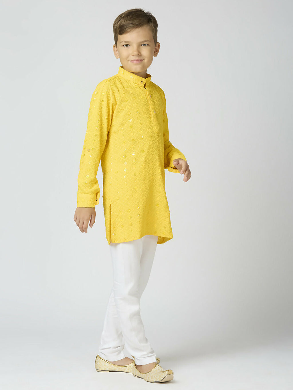 Joban Fashion Kids Island Full Sleeves Cotton Kurta and Pyjama Set with Sequin work - Yellow | Grocsy