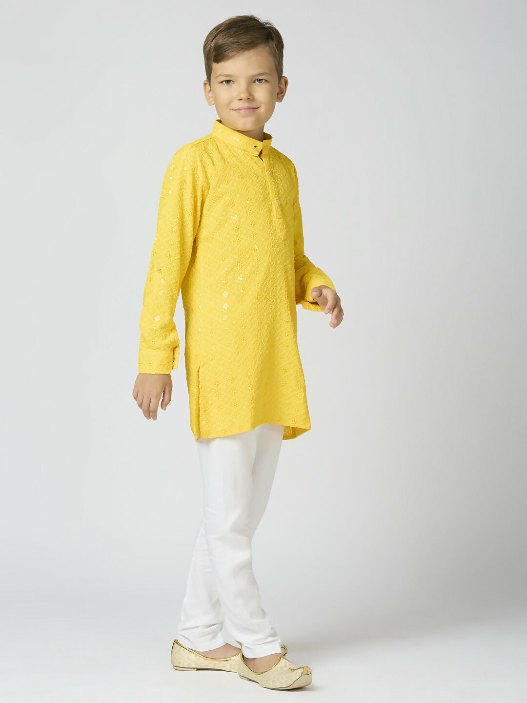 Joban Fashion Kids Island Full Sleeves Cotton Kurta and Pyjama Set with Sequin work - Yellow | Grocsy