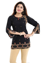Snehal Creations Gracefully Black Alluring Indian Designer Short Kurti Tunic | Grocsy