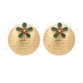 Nuyug 22K Gold-Plated Faux Emerald Stones Studded Circular Floral Shaped Motif Studs | Grocsy