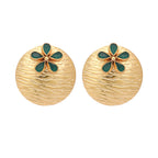 Nuyug 22K Gold-Plated Faux Emerald Stones Studded Circular Floral Shaped Motif Studs | Grocsy