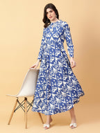 Joban Fashion Blue Cotton Printed & Hand Work Dress | Grocsy