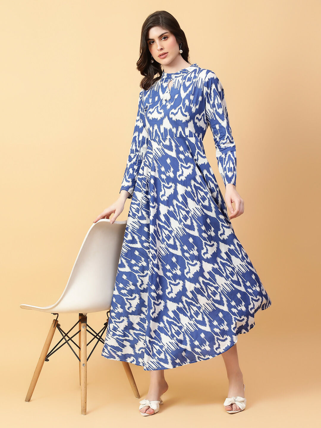 Joban Fashion Blue Cotton Printed & Hand Work Dress | Grocsy