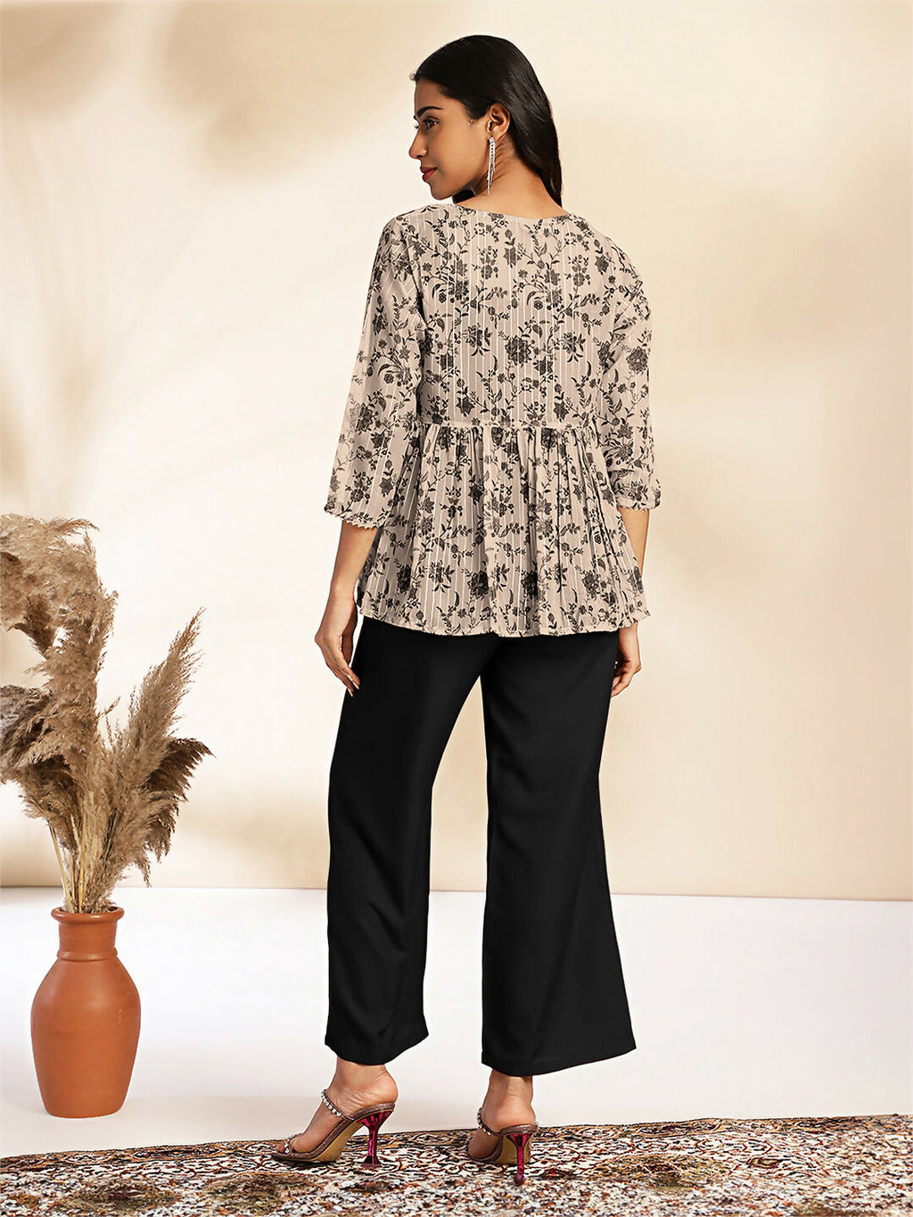 Janasya Black Crepe Solid Top,Bottom & Jacket | Grocsy