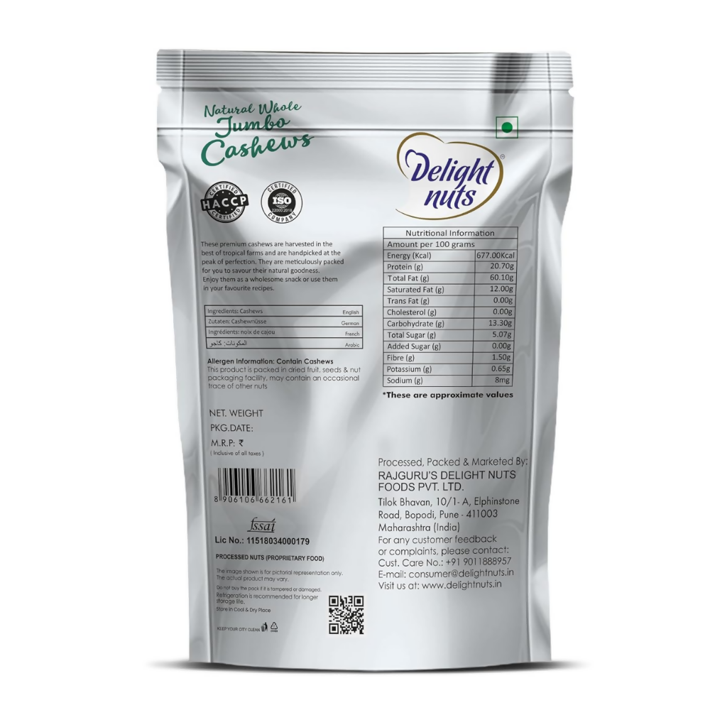 Delight nuts Jumbo Natural Whole Cashews | Grocsy