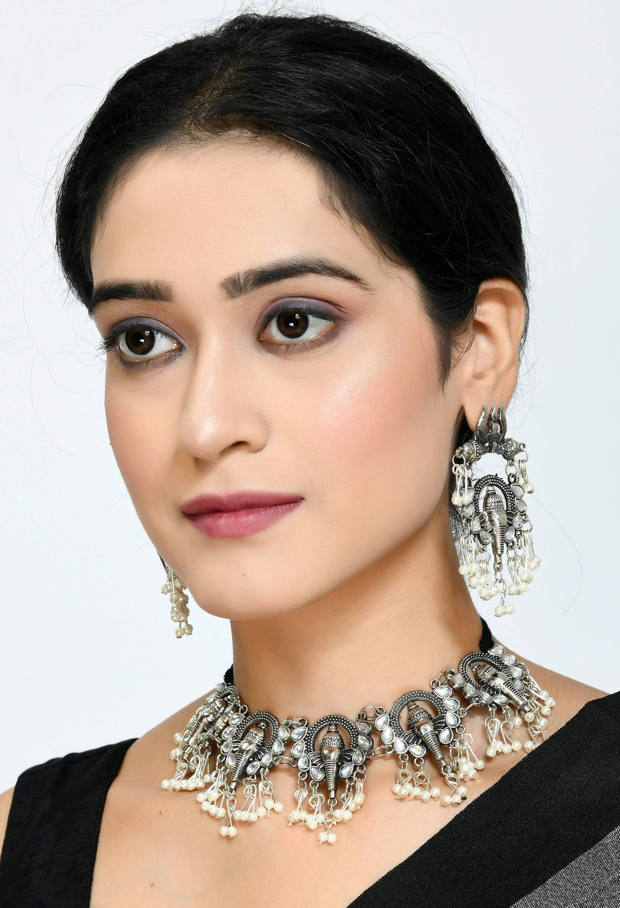 Mominos Fashion Johar Kamal Oxidised Silver-Plated Ganesha Design Necklace Choker Set | Grocsy