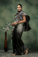 Grey Satin Solid Designer, Printed Party Wear Ready To Wear Saree - Nasreen | Grocsy