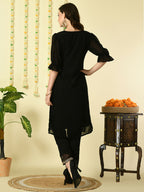 Myshka Women's Black Georgette Kurta With Trousers Party Sets | Grocsy
