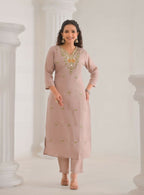 Ethnic Festive Wear Chanderi with Cotton Lining Beige Stitched Suit With Dupatta - Tanisha | Grocsy