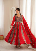 Teeya Creation Women's Red Black Paisley Print Anarkali Gown Set with Dupatta Festive Ethnic Wear | Grocsy