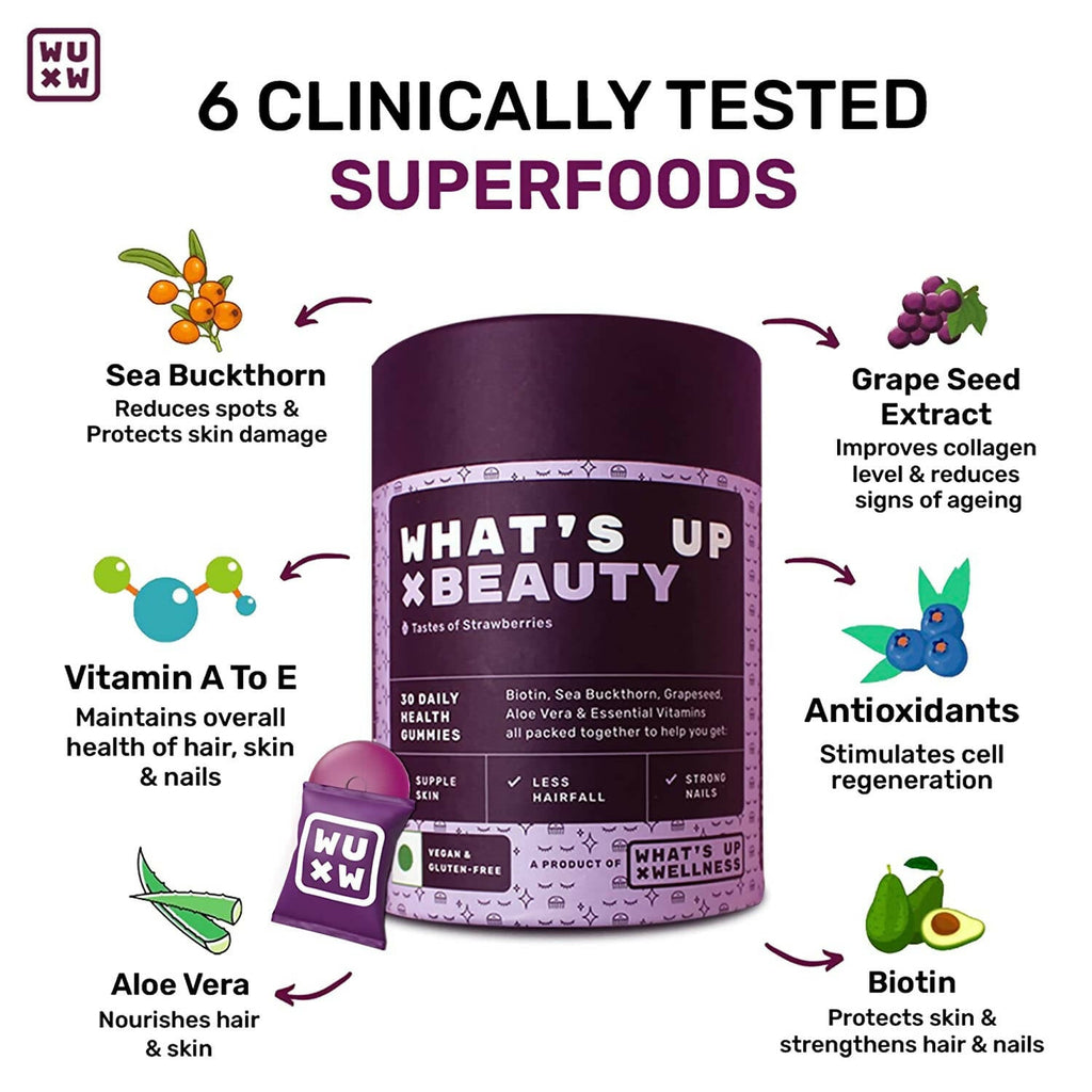 What’s Up Wellness Beauty Skin & Hair Gummies | Grocsy