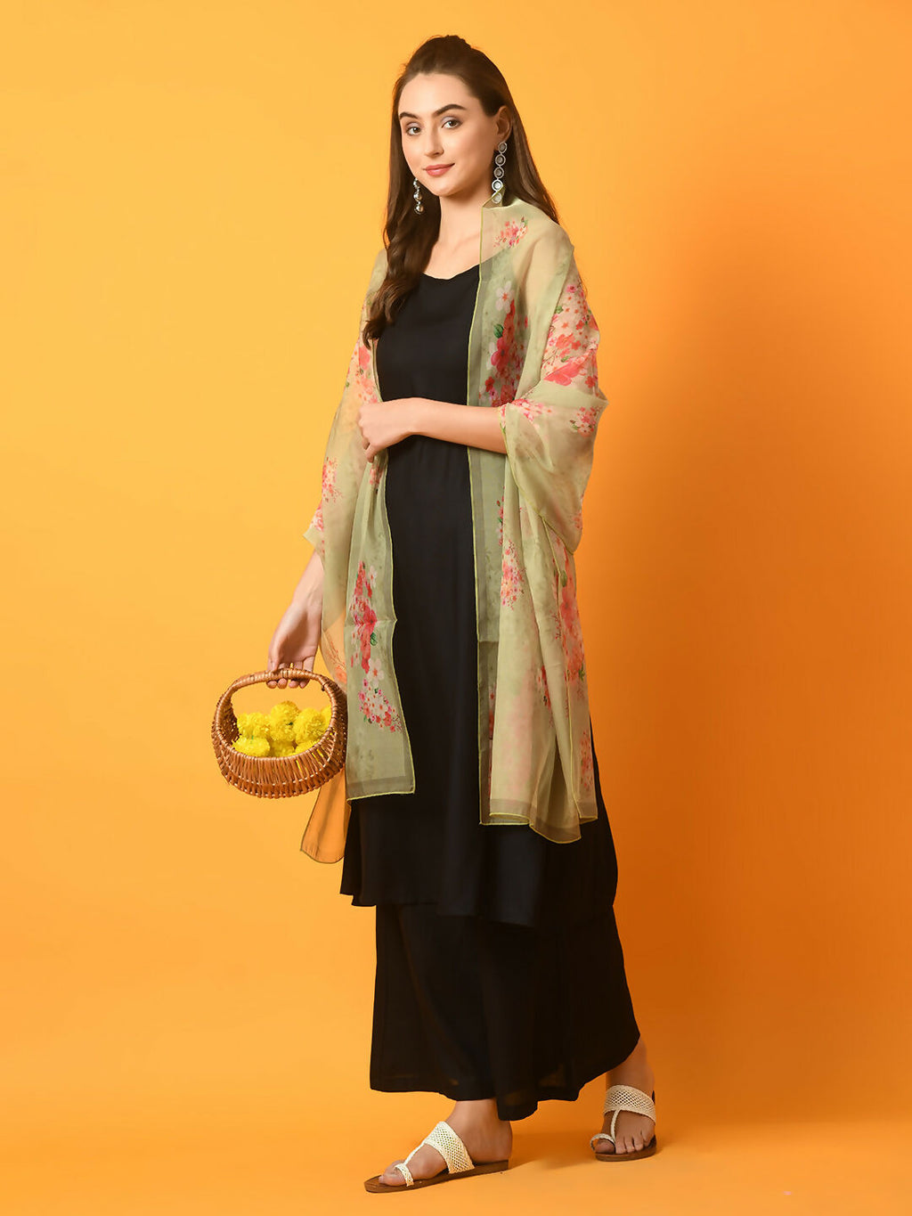 Myshka Women's Black Solid Anarkali Party Kurta Set With Printed Dupatta | Grocsy