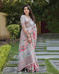 Vastranavya Luxury and Beautiful Soft, Smooth, Flowing Original Pashmina Soft Cotton Saree with Matching Blouse Fabric - Off White | Grocsy
