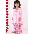 Little Bansi Girls Pink Floral print Kurta Frock with Floral Plazzo and Dupatta | Grocsy