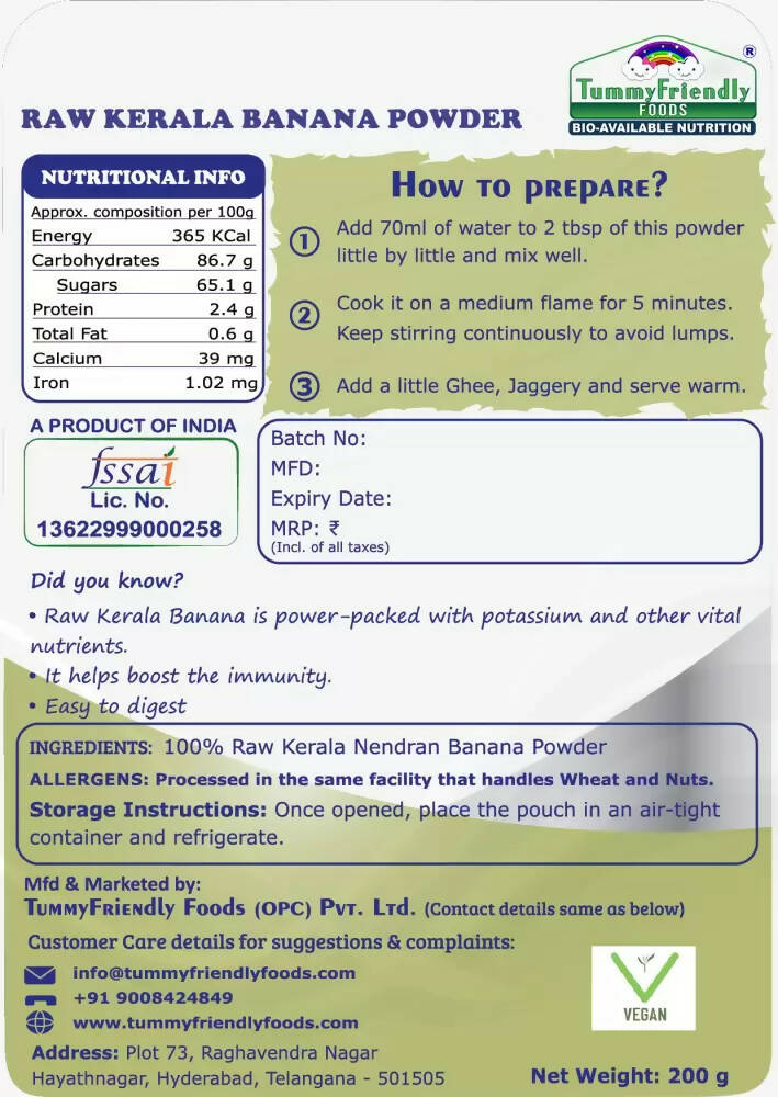 TummyFriendly Foods Natural Raw Kerala Banana Powder | Grocsy