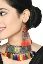 Mominos Fashion Johar Kamal Oxidised Silver-Plated Brass Finish Tassel Work Handicraft Choker For Women (Multi) | Grocsy