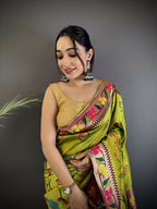 Joban Fashion Light Green Paithani Soft Silk Meenakari Saree | Grocsy