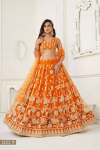 Eilara Women'S Orange Butterfly Net With Sequins And Embroidery Work Lehenga Choli For Wedding | Grocsy