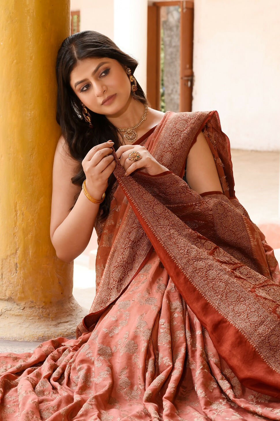 Joban Fashion Amber Crepe Chiffon Pure Handloom Banarasi Silk Saree | Grocsy
