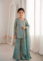 Teeya Creation New Stylish Embroidered Kids Kurta Palazzo Set-Blue | Grocsy