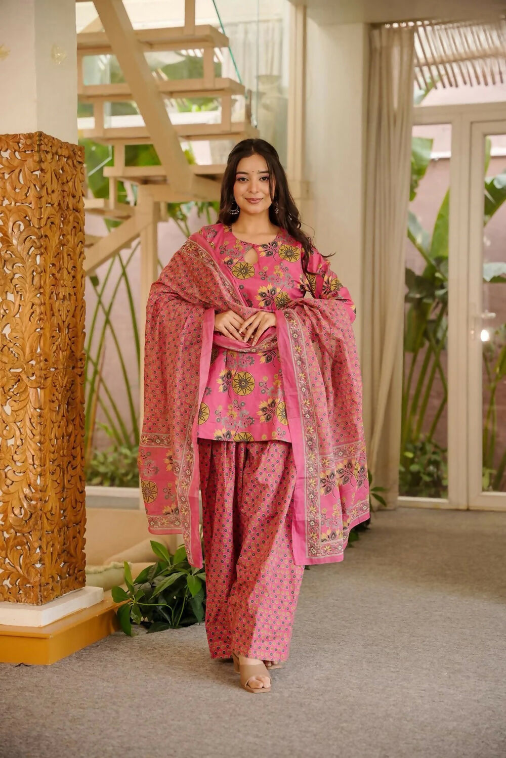 Aayaa Designer Cotton Silk Farshi Salwar Set - Pink | Grocsy