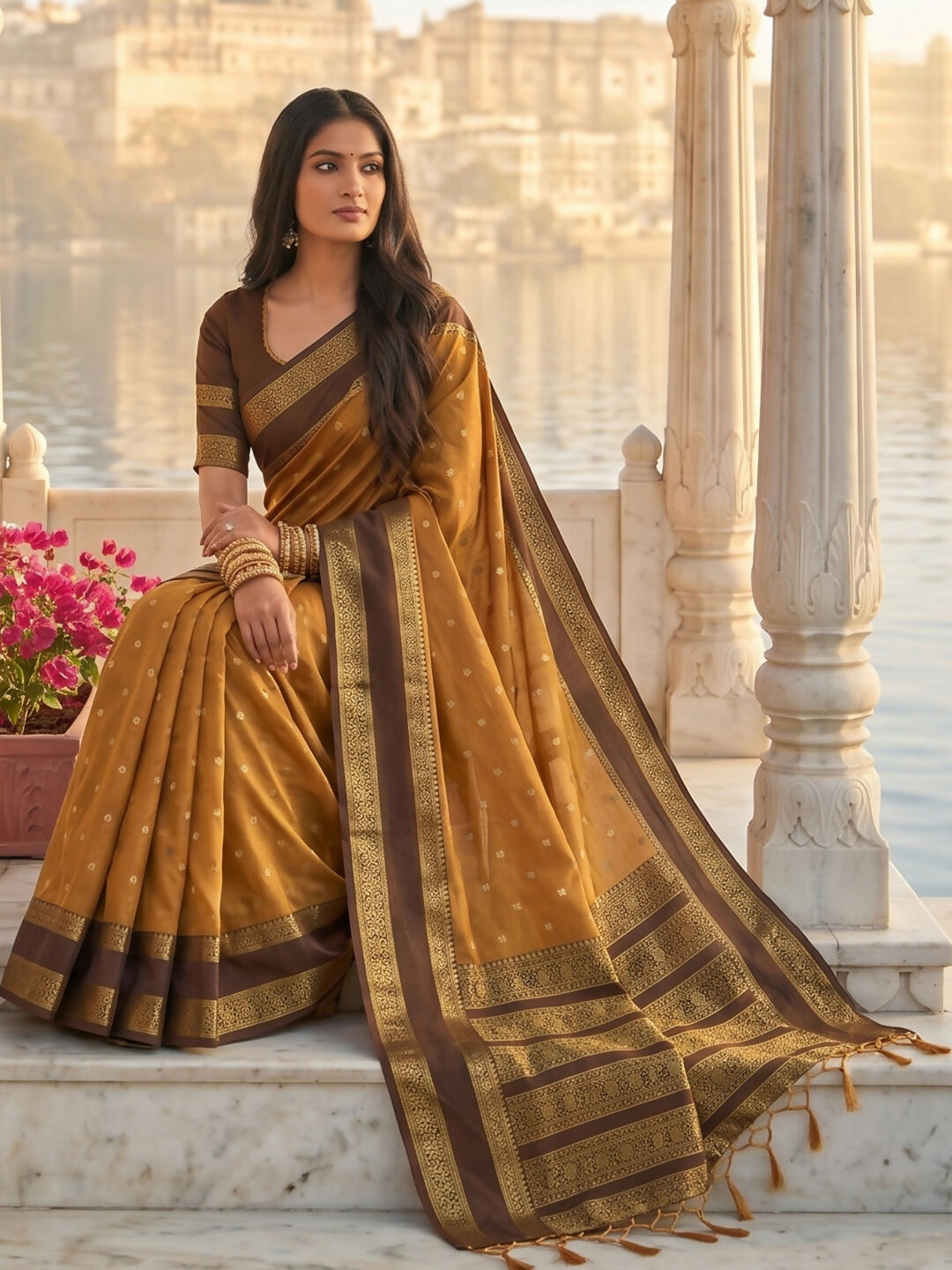 Shree Shyam Fashion Mustard Silk Blend Saree | Grocsy