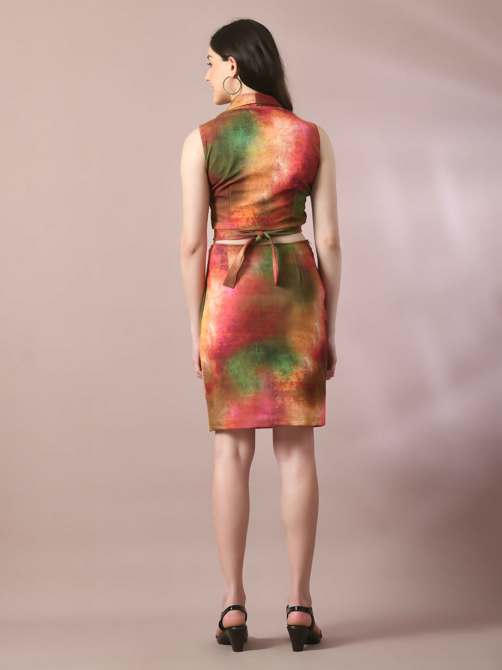 Myshka Women's Multi Printed Shawl Neck Party Top With Skirt Co-ord set | Grocsy