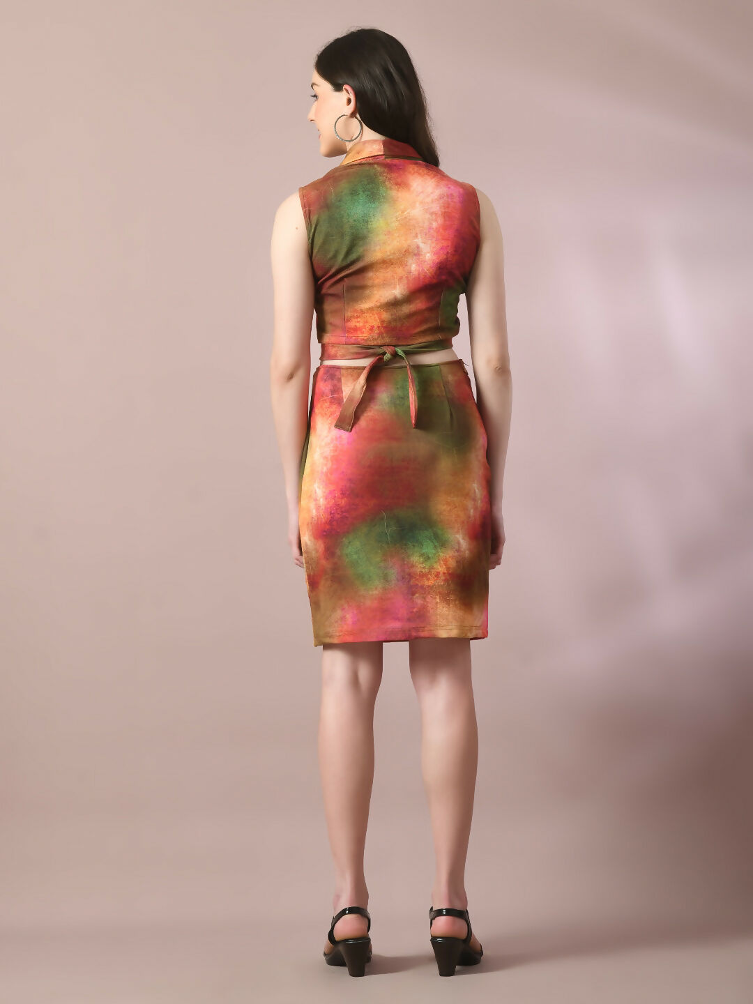 Myshka Women's Multi Printed Shawl Neck Party Top With Skirt Co-ord set | Grocsy