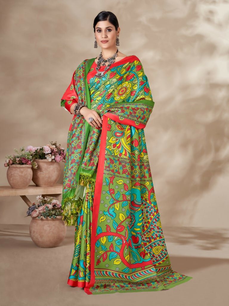 Aayaa Designer Winter Collection Printed Saree With Shawl - Multi Color | Grocsy