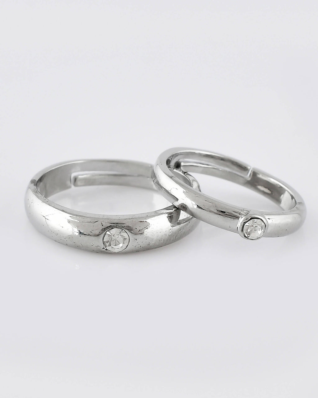 VOJ Stainless Steel Cubic Zirconia Silver Plated Adjustable Ring Set for Couple | Grocsy