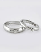 VOJ Stainless Steel Cubic Zirconia Silver Plated Adjustable Ring Set for Couple | Grocsy