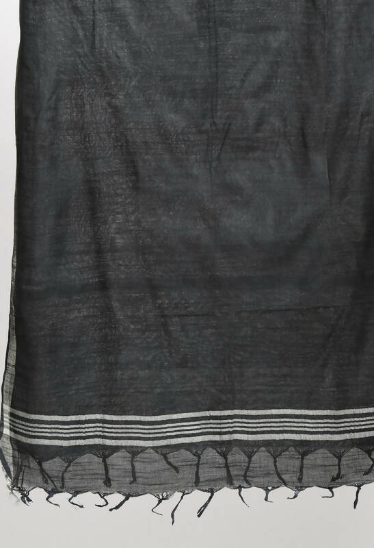 Mominos Fashion Moeza Women's Linen Cotton Silver Border Black Dupatta | Grocsy