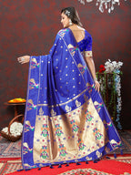 Lorenvalley Fashion Blue Soft Paithani Silk Woven Design Gold Zari Meenakari Weaving Saree | Grocsy