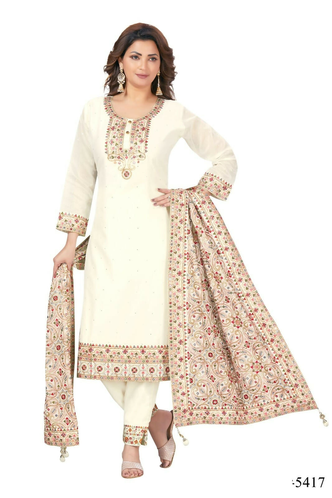 Joban Fashion Chanderi Cream Color Kurta Set | Grocsy