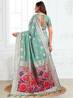 Shree Shyam Fashion Linen Cotton Rama Green Saree | Grocsy