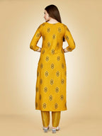 Jyoti Fashion Women's Yellow Viscose Rayon Embroidered Kurta Pant Set | Grocsy