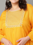 Sztori Plus Size Geometric Embroidered Mirror Work Straight Kurta | Grocsy