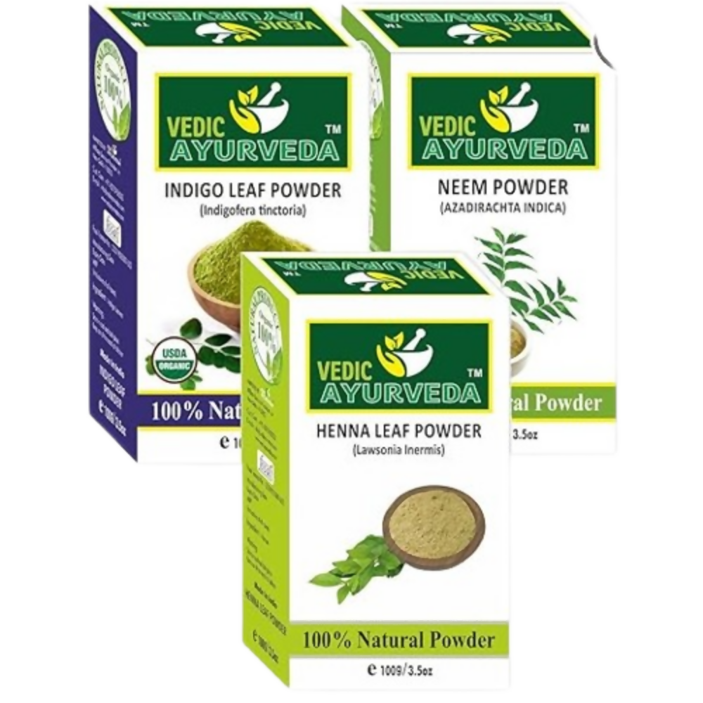 VedicAyurveda Indigo Powder, Neem Powder & Heena Powder | Grocsy