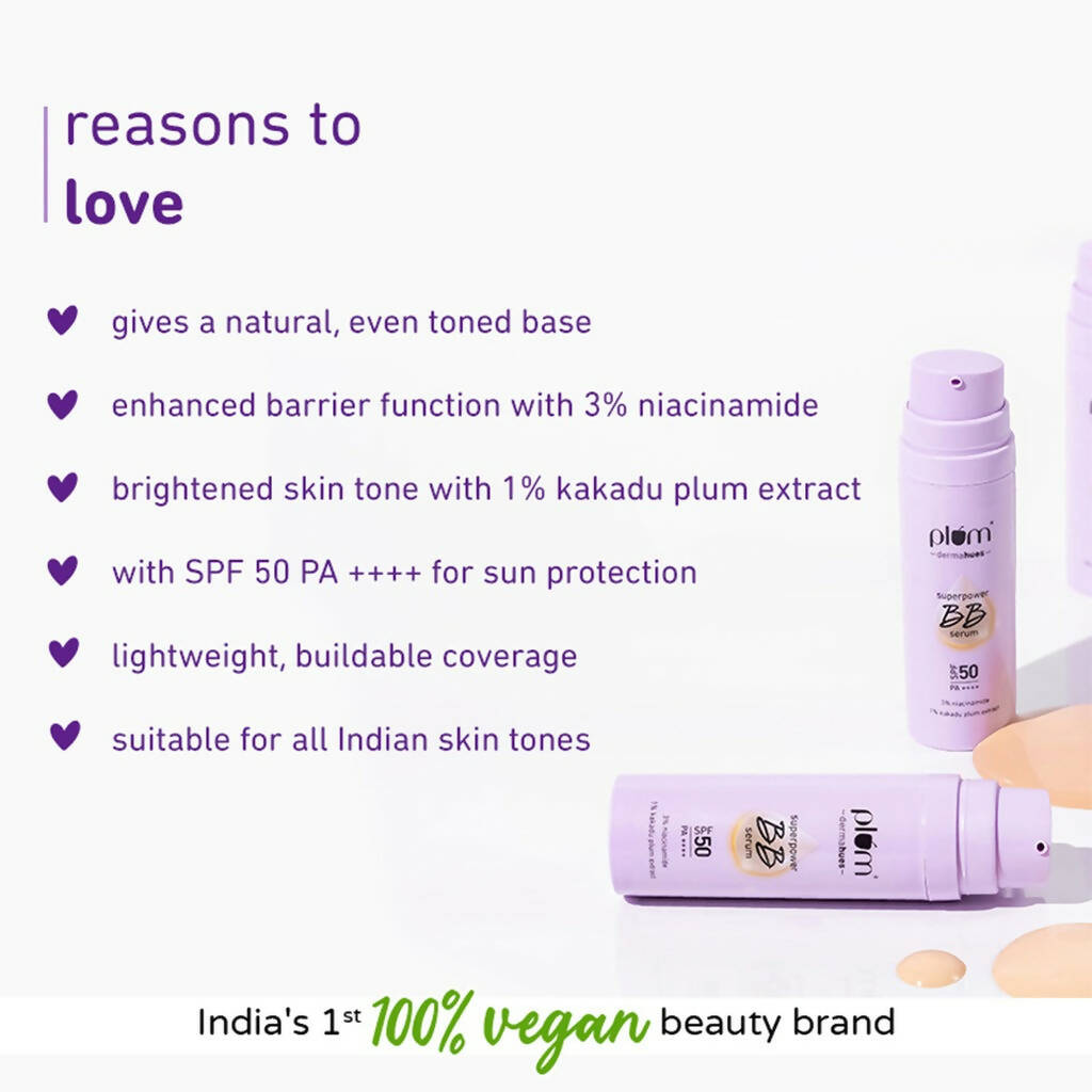 Plum Superpower BB Serum with SPF 50 PA ++++ 01 Ivory | Grocsy