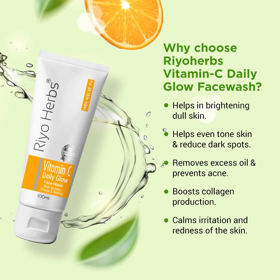 Riyo Herbs Vitamin C Daily Glow Face Wash With Turmeric, Orange & Moringa | Grocsy