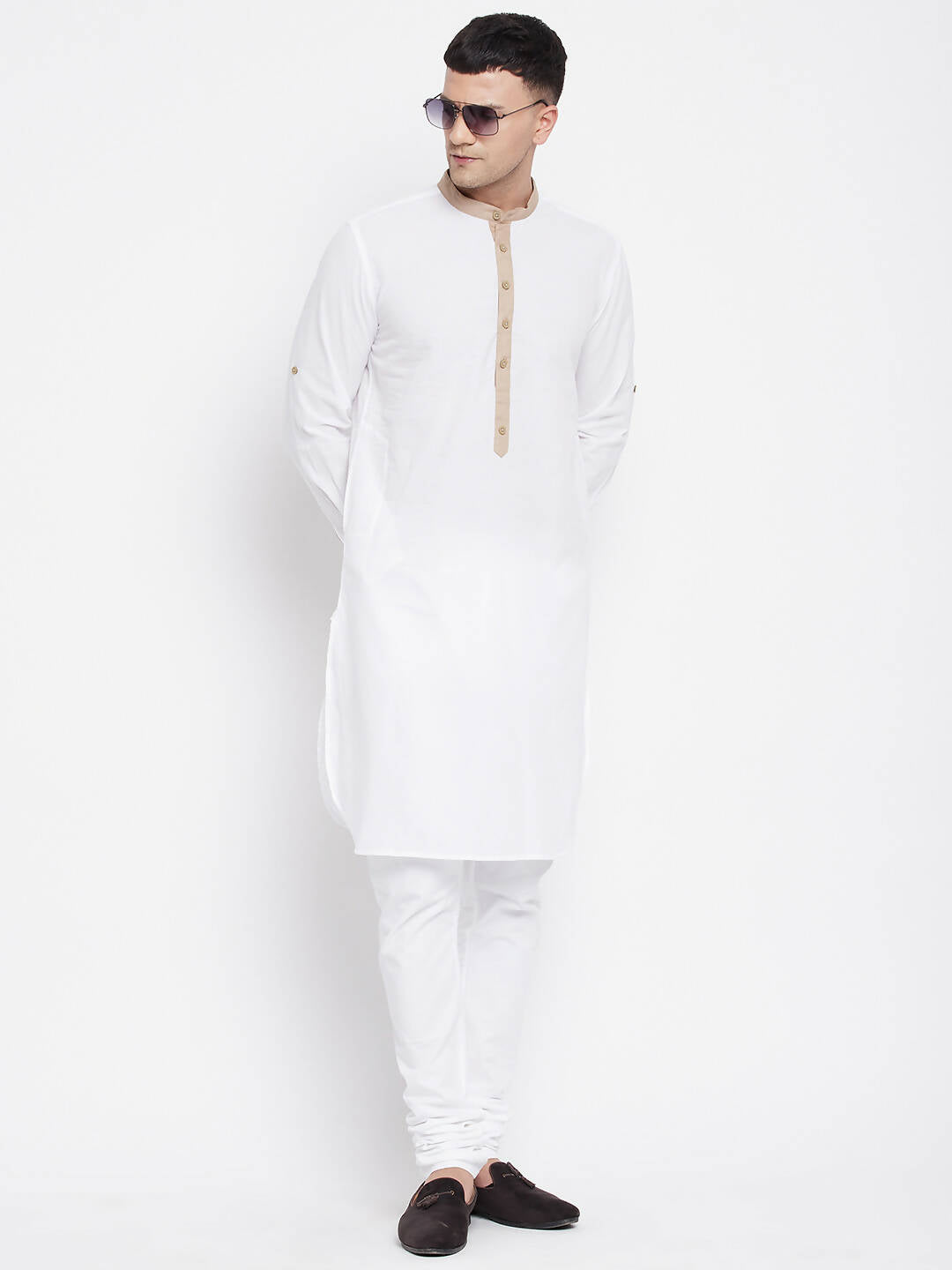Even Apparels Beige Color Pure Cotton Men's Kurta With Band Collar | Grocsy