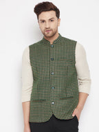 Even Apparels Green Wool Men Woven Nehru Jacket | Grocsy