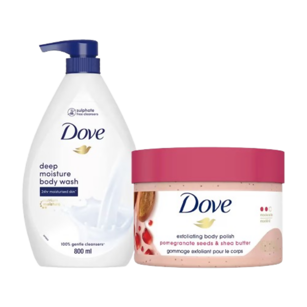 Dove Bestselling - Pomegranate Scrub & Deep Moisture Bodywash Combo | Grocsy