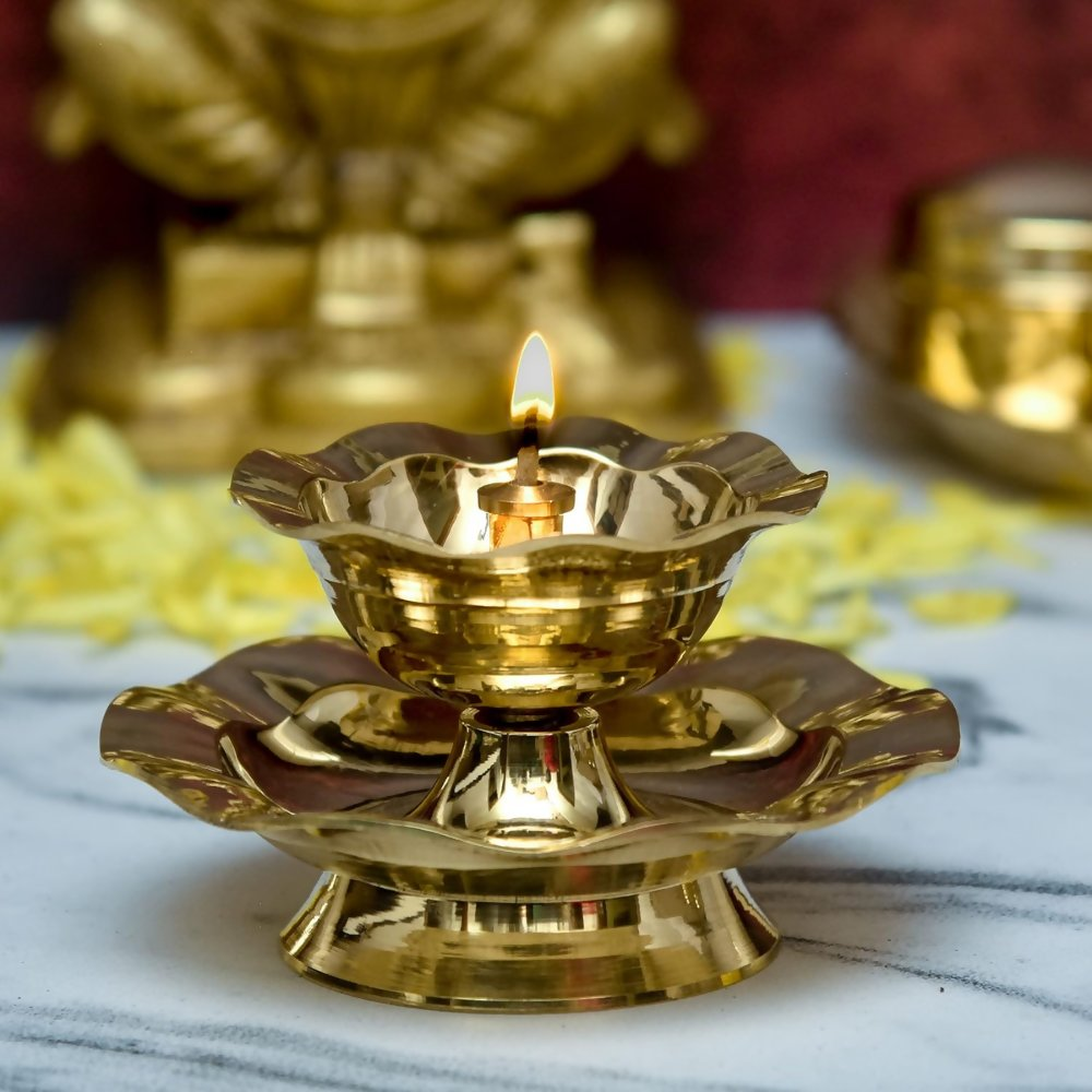 Bhimonee Decor Pure Brass Nanda Akhand Jyoth Table Diya | Grocsy
