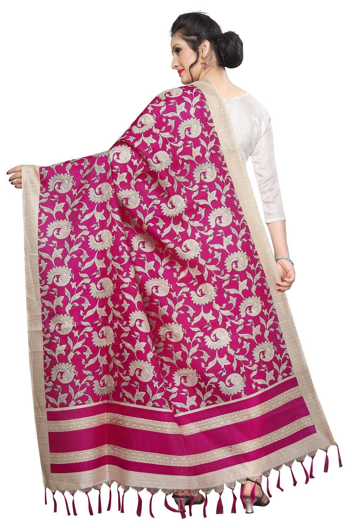 Vamika Pink Printed Khadi Bhagalpuri Dupatta | Grocsy
