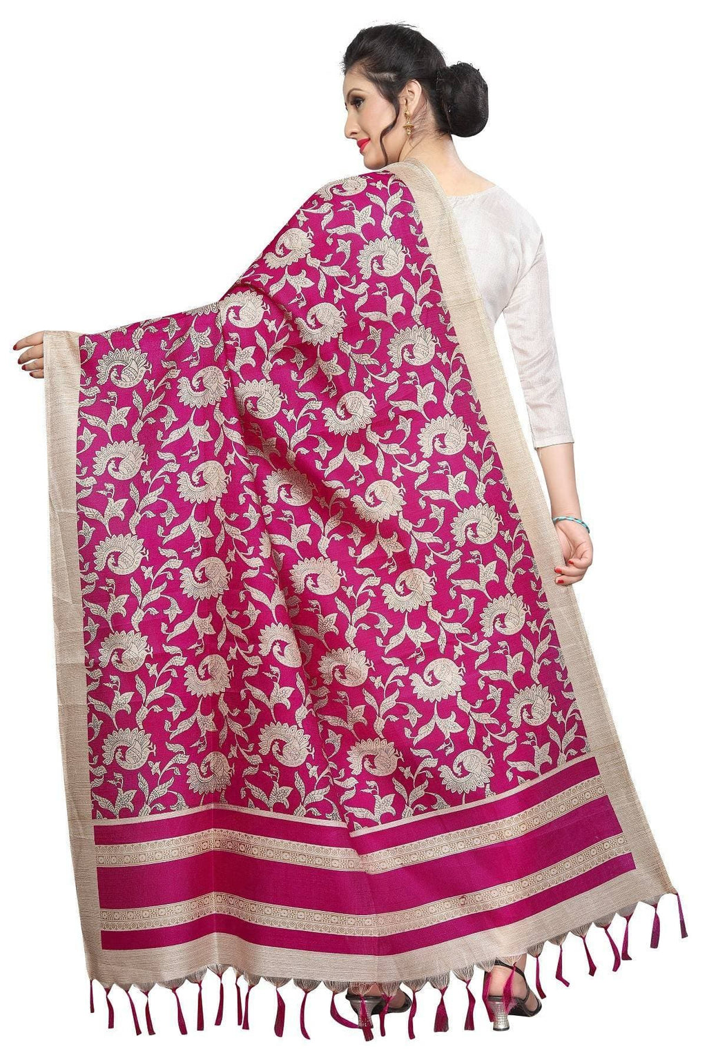 Vamika Pink Printed Khadi Bhagalpuri Dupatta | Grocsy
