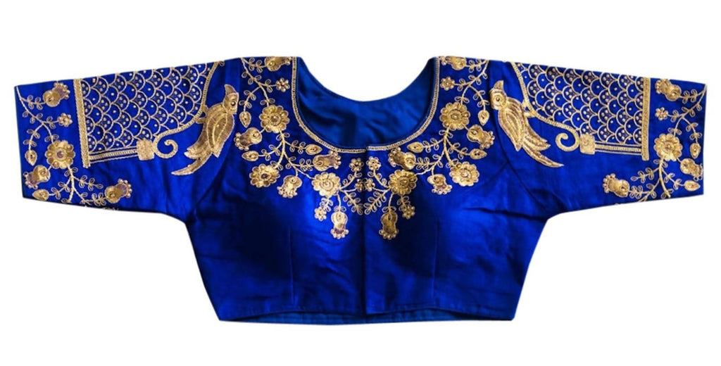 Vamika Blue Banglori Silk Embroidery Blouse For Women | Grocsy