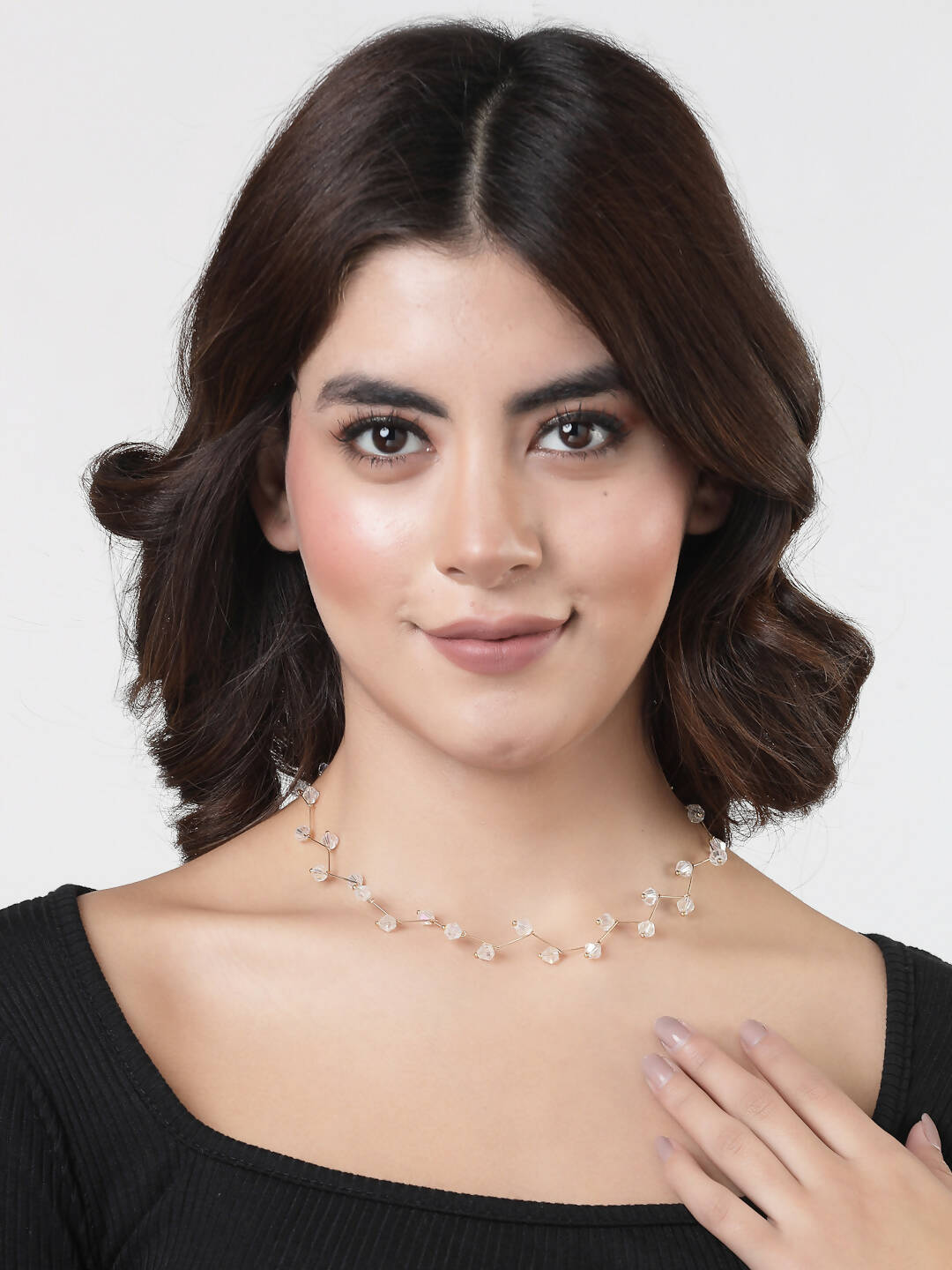 NVR Women's Gold-Polished Chain Transparent Beads Necklace | Grocsy