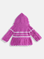 Chutput Kids Woollen Hand Knitted Full Sleeves Self Design Hood Detail Dress For Baby Girls - Purple | Grocsy
