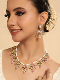 Nuyug 22K Gold Plated Pearl Empress Flora Pink Stone Drops Necklace Set | Grocsy